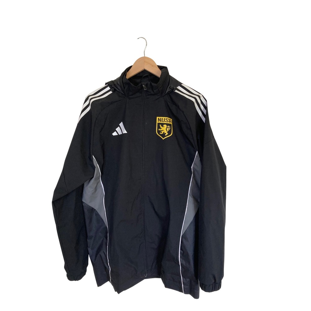 Adidas NUSA Soccer Windbreaker Jacket Mens Medium Black  Zip Hooded Mesh Lining